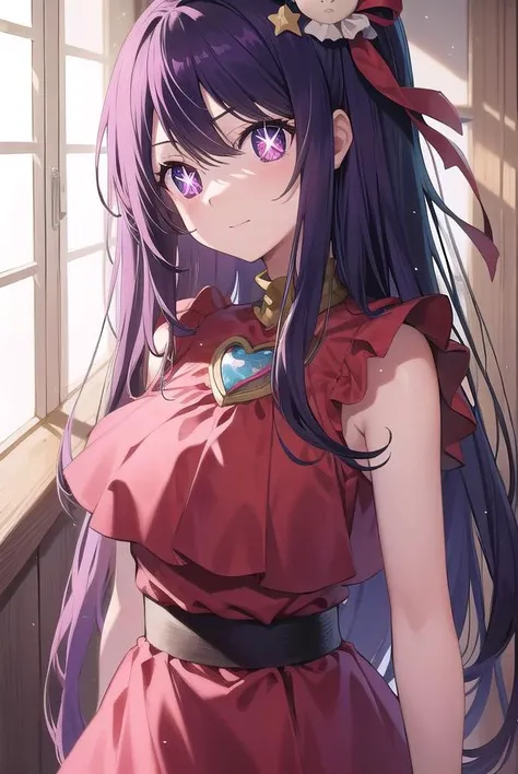 ai hoshino, ai hoshino, Hair between the eyes, hair ornaments, hair ribbon, Long Hair, One side up, (Purple eyes:1.1), Purple Hair, rabbit hair ornaments, (Star-shaped pupils:1.5), Pupils with the shape of a symbol,Brake belt, Black belt, brooch, dress, Pink dress, Frillsdress, Ruffled gloves, Frills, gloves, Heart brooch, Idol, Idol clothes, jewelry, Pink gloves, red ribbon, ribbon, Turtleneck dress,break looking at viewer,break (Tabletop:1.2), highest quality, High resolution, unity 8k wallpaper, (shape:0.8), (Fine and beautiful eyes:1.6), Highly detailed face, Perfect lighting, Extremely detailed CG, (Perfect hands, Perfect Anatomy),,Laughing with your mouth open,(Pink Panties:1.3)、(Full-fledged panties:1.5)、(Squat:1.3)、Outdoor、Outside the house、