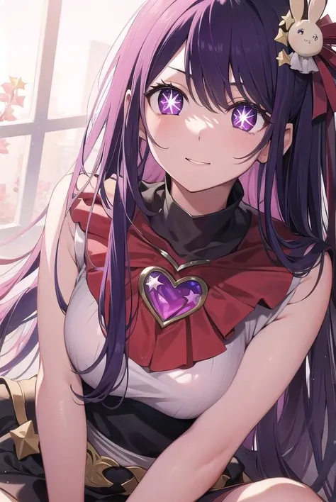 aihoshino, <lyco:aihoshino-lyco-nochekaiser:1>,
ai hoshino, hair between eyes, hair ornament, hair ribbon, long hair, one side up, (purple eyes:1.1), purple hair, rabbit hair ornament, (star-shaped pupils:1.5), symbol-shaped pupils,
BREAK belt, black belt, brooch, dress, pink dress, frilled dress, frilled gloves, frills, gloves, heart brooch, idol, idol clothes, jewelry, pink gloves, red ribbon, ribbon, turtleneck dress,
BREAK looking at viewer,
BREAK indoors,
BREAK <lyco:GoodHands-beta2:1>, (masterpiece:1.2), best quality, high resolution, unity 8k wallpaper, (illustration:0.8), (beautiful detailed eyes:1.6), extremely detailed face, perfect lighting, extremely detailed CG, (perfect hands, perfect anatomy),