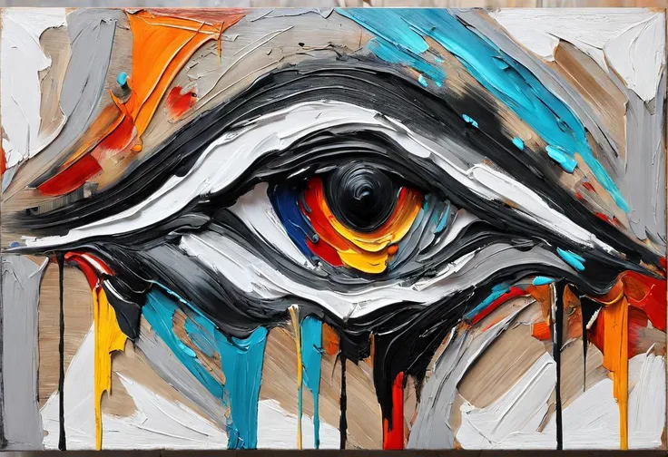 a hyper abstract painting of ((an old man's eye made out of thick paint)), closeup, highly detailed, using very heavy brush strokes, very heavy pallet knife work, thick paint, impasto, abstract, thick impasto
