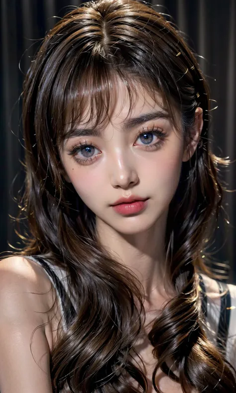(masterpiece),((ultra-detailed)), (highly detailed CG illustration),(expressionless), (best quality:1.2),realistic8K UHD, High definition,(1girl:1.2),High quality texture, intricate details, detailed texture, finely detailed, high detail, extremely detailed cg, High quality shadow, a realistic representation of the face, Detailed beautiful delicate face, Detailed beautiful delicate eyes, brown eye pupil, a face of perfect proportion, Depth of field, Cinematic Light, Lens Flare, Ray tracing,perspective,20s, Prominent Nose, slender face, tall girl, (big eyes:1.2),blush,glossy lips, perfect body, lean body, Particles of Light,(narrow waist:1.3), medium breast, distinct_image, high_resolution, (lustrous skin), solo focus, (brown hair), (finely detailed beautiful eyes and detailed face),(detailed face), (streaked hair), light source contrast, medium hair, ((smile)), (pureerosface_v1:0.5) , (ulzzang-6500-v1.1:0.5), <lora:add_detail:0.8> , <lora:jzV3:0.8>