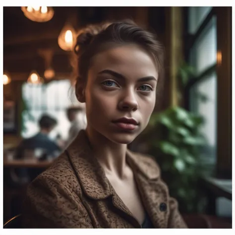 <lora:savannahprez_xl_lora:1> savannahprez, muscle girl,  a close up portrait photo of a beautiful 26 y.o woman in a paris cafe, wearing vintage clothing, moody, vines, organic, modern, (high detailed skin:1.2), 8k uhd, dslr, soft lighting, high quality, film grain, Fujifilm XT3