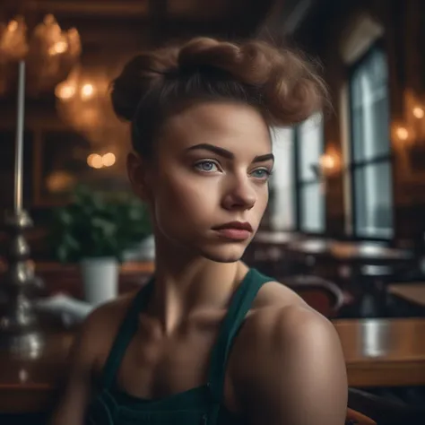 <lora:savannahprez_xl_lora:1> savannahprez, muscle girl,  a close up portrait photo of a beautiful 26 y.o woman in a paris cafe, wearing vintage clothing, moody, vines, organic, modern, (high detailed skin:1.2), 8k uhd, dslr, soft lighting, high quality, film grain, Fujifilm XT3