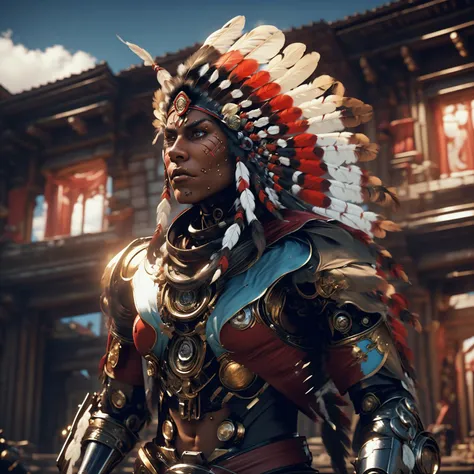 Full body portrait of (( raging cyborg Robort traditional native american cherokee warrior wearing a long headdress of native American chief :1.2)), dynamic pose, <lora:Unreal-Fantasy_Style:0.8> <lora:epi_noiseoffset2:0.5> <lora:FINAL Robort:0.3> <lora:nijiMecha:0.4> <hypernet:dr0ne:0.2>