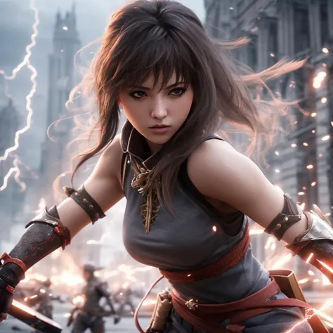 1female, teenager, warrior in a fantasy setting, using lightning magic, dynamic action, dynamic pose, high quality, cinematic, high definition, depth of field, vibrant color, dreamy,
<lora:Unreal-Fantasy_Style:0.7>
