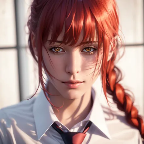 masterpiece, (photorealistic:1.4), best quality, beautiful lighting, , makima \(chainsaw man\), (red hair)+(long braided hair)+(bangs), yellow eyes, golden eyes, (ringed eyes), (white shirt), (necktie), RAW photo, 8k uhd, film grain
<lora:Unreal-Fantasy_Style:0.7>