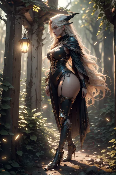 a witch walking through an enchanted forest , (walking:1.4), (side view:1.4), (witch:1.4), ( thick body:1.4), (Perfect proportions:1.4), (Long Blond Hair:1.4), Green Eyes, HDR (High Dynamic Range), Ray Tracing, NVIDIA RTX, Super-Resolution, Unreal 5, Subsurface Scattering, PBR Texturing, Post-Processing, Anisotropic Filtering, Depth-Of-Field ,Maximum Clarity And Sharpness, Multi-Layered Textures, Albedo And Specular Maps, Surface Shading, Accurate Simulation Of Light-Material Interaction, Octane Render, Two-Tone Lighting, Low ISO, White Balance, Rule Of Thirds, Wide Aperture, 8K RAW, Efficient Sub-Pixel, Sub-Pixel Convolution, (Luminescent Particles:1.4), {{Masterpiece, Best Quality, Extremely Detailed CG, Unity 8k Wallpaper, 3D, Cinematic Lighting, Lens Flare}}, <lora:add_detail:0.2>, <lora:Unreal-Fantasy_Style:0.6>, <lora:Niji:0.5>