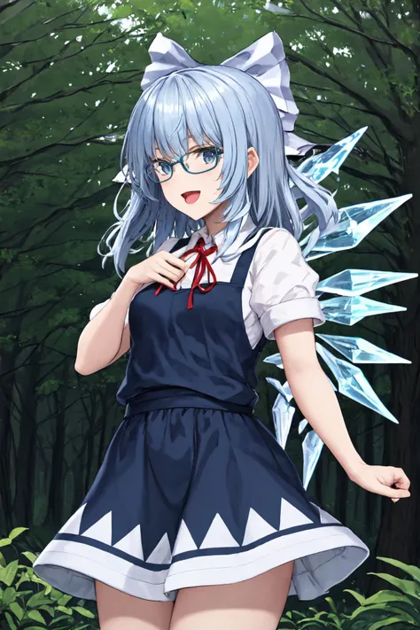 cirno, forest, cowboy shot, long hair, blue glasses, :d
<lora:tk31-14:1>