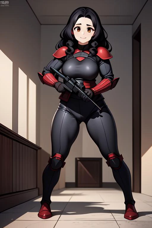 (masterpiece:1.4), high quality, high definition, sharp focus, (detailed face), detailed clothes, detailed body, anime, best quality, 4k, 8k, absurd resolution, intricate detail, detailed hands, detailed eyes, animation, illustration, highly detailed, highres, extremely detailed, <lora:ETO_OCC002:0.7> ETO_OCC, black hair, curly hair, long hair, thick eyebrows, <lora:hyperdenoiser_v090:0.6>, (looking at viewer:1.6), (hazel eyes:1.3), (parted bangs:1.4), <lora:ETO_OC:0.2> ETO-OC, (1girl),<lora:hyperrefiner_v090:0.6>, (safe:1.5), (full body), <lora:CONCEPT-StormTrooper:0.8> StromTrooper, armor, helmet, weapon, gun, holding rifle, holding weapon, holding gun, assault rifle, headwear removed, helmet removed, hallway, Crouching with hands resting on the ground, looking forward., smirk,