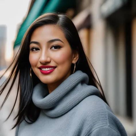 Papparazzi photograph ((medium body shot:1.3)) of Mari_ibbi <lora:Mari_ibbi2:1.0>, ((walking down the streets during snowy weather)), ((thick sweater:1.2)), (beautiful lips:1.2), ((nice smile:1.1)), beautiful eyes, hair tied back, perfect white teeth, glossy eyes, eye makeup, beautiful face, real skin, hyper realistic photograph, detailed face, (film grain:1.2), Kodak portra 800, f1.8, golden hour --ar 2:3 --beta --upbeta, sunlight