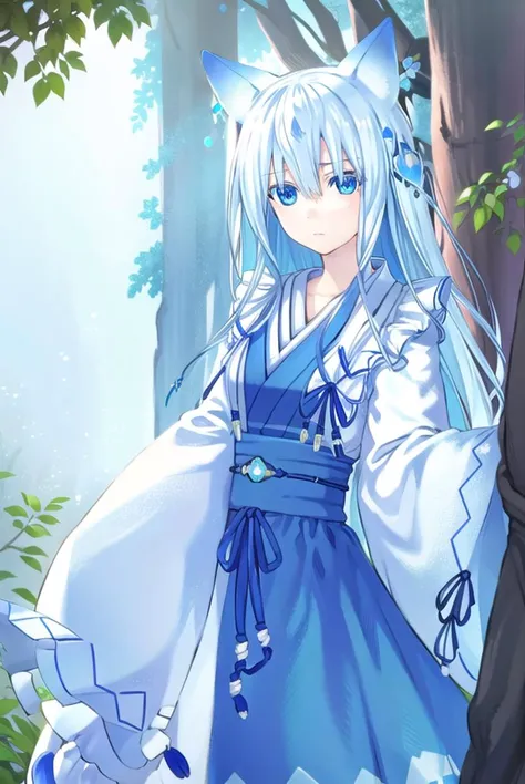 fffkarin, <lyco:fffkarin-lyco-nochekaiser:1>, 
fffkarin, long hair, blue eyes, hair ornament, animal ears, white hair, fox ears,
BREAK japanese clothes, kimono, long sleeves, wide sleeves, ribbon, blue ribbon,
BREAK outdoors, shrine,
BREAK looking at viewer, (cowboy shot:1.5),
BREAK <lyco:GoodHands-beta2:1>, (masterpiece:1.2), best quality, high resolution, unity 8k wallpaper, (illustration:0.8), (beautiful detailed eyes:1.6), extremely detailed face, perfect lighting, extremely detailed CG, (perfect hands, perfect anatomy),