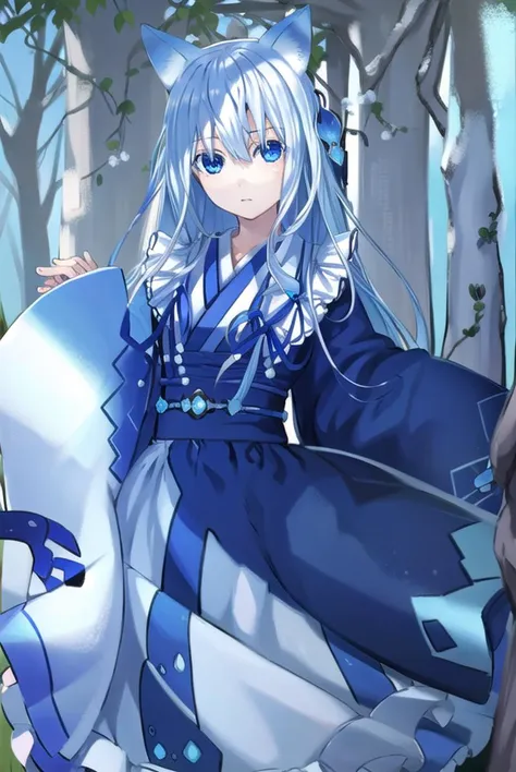 fffkarin, <lyco:fffkarin-lyco-nochekaiser:1>, 
fffkarin, long hair, blue eyes, hair ornament, animal ears, white hair, fox ears,
BREAK japanese clothes, kimono, long sleeves, wide sleeves, ribbon, blue ribbon,
BREAK outdoors, shrine,
BREAK looking at viewer, (cowboy shot:1.5),
BREAK <lyco:GoodHands-beta2:1>, (masterpiece:1.2), best quality, high resolution, unity 8k wallpaper, (illustration:0.8), (beautiful detailed eyes:1.6), extremely detailed face, perfect lighting, extremely detailed CG, (perfect hands, perfect anatomy),