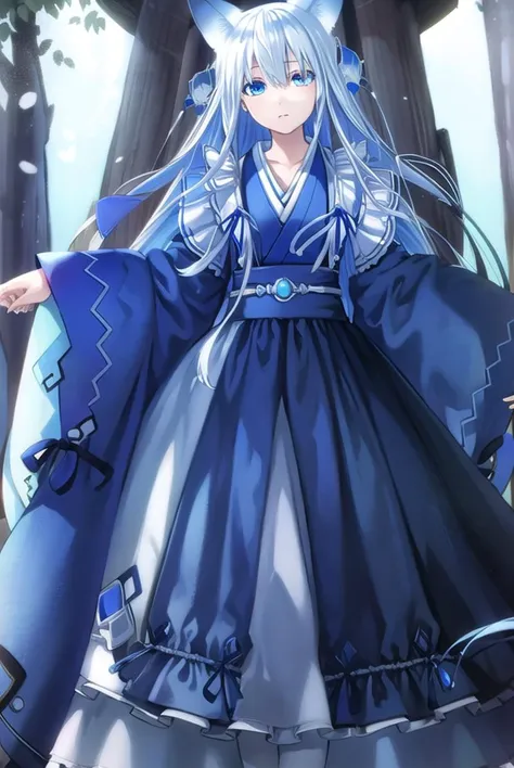 fffkarin, <lyco:fffkarin-lyco-nochekaiser:1>, 
fffkarin, long hair, blue eyes, hair ornament, animal ears, white hair, fox ears,
BREAK japanese clothes, kimono, long sleeves, wide sleeves, ribbon, blue ribbon,
BREAK outdoors, shrine,
BREAK looking at viewer, (cowboy shot:1.5),
BREAK <lyco:GoodHands-beta2:1>, (masterpiece:1.2), best quality, high resolution, unity 8k wallpaper, (illustration:0.8), (beautiful detailed eyes:1.6), extremely detailed face, perfect lighting, extremely detailed CG, (perfect hands, perfect anatomy),