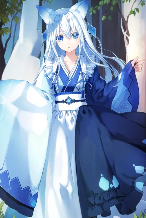 fffkarin, <lyco:fffkarin-lyco-nochekaiser:1>, 
fffkarin, long hair, blue eyes, hair ornament, animal ears, white hair, fox ears,
BREAK japanese clothes, kimono, long sleeves, wide sleeves, ribbon, blue ribbon,
BREAK outdoors, shrine,
BREAK looking at viewer, (cowboy shot:1.5),
BREAK <lyco:GoodHands-beta2:1>, (masterpiece:1.2), best quality, high resolution, unity 8k wallpaper, (illustration:0.8), (beautiful detailed eyes:1.6), extremely detailed face, perfect lighting, extremely detailed CG, (perfect hands, perfect anatomy),