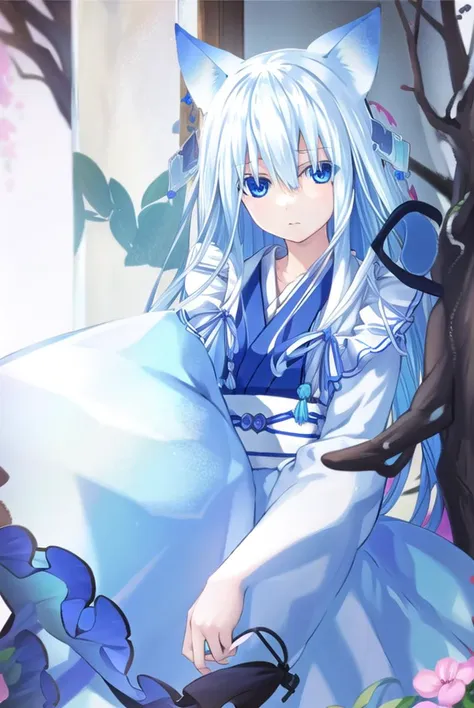 fffkarin, <lyco:fffkarin-lyco-nochekaiser:1>, 
fffkarin, long hair, blue eyes, hair ornament, animal ears, white hair, fox ears,
BREAK japanese clothes, kimono, long sleeves, wide sleeves, ribbon, blue ribbon,
BREAK outdoors, shrine,
BREAK looking at viewer, (cowboy shot:1.5),
BREAK <lyco:GoodHands-beta2:1>, (masterpiece:1.2), best quality, high resolution, unity 8k wallpaper, (illustration:0.8), (beautiful detailed eyes:1.6), extremely detailed face, perfect lighting, extremely detailed CG, (perfect hands, perfect anatomy),