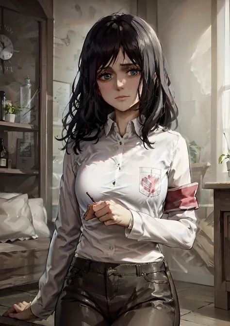 PieckAOT,<lora:pieckAttackOnTitan_v1:0.9>,looking_at_viewer, shirt, white_shirt, collared_shirt