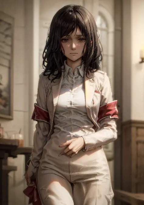 (masterpiece:1.4), (detailed:1.4), <lora:pieckAttackOnTitan_v1:0.8>, shirt, jacket, closed_mouth, white_shirt, collared_shirt, upper_body, dress_shirt, medium breast, wide hips