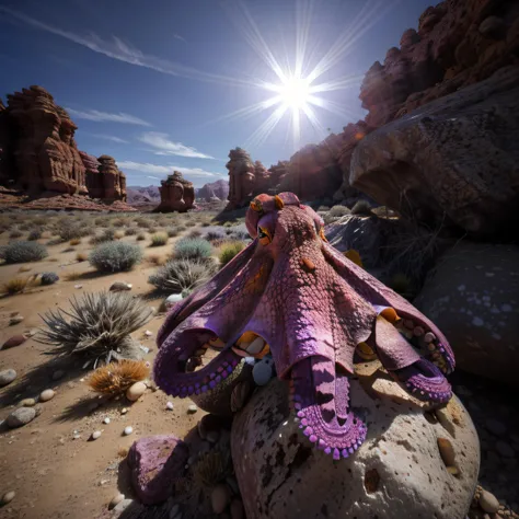 rcnz_hqr, 8ctopus, An purple octopus on a rock in the desert, sun in the sky
<lora:8ctopus:.7>