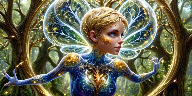 photograph, photorealistic, ultra-realistic, intricately detailed, wide angle, fine fractal glossy vivid colored shiny contours outlines of a glass pear with a ("a glowing golden flying female pixie uses her wand to transform a tree to solid gold.") inside, surreal, gradient, windy, petals floating on the wind, swirling ribbons of ink and light. <lora:linquivera:0.8> linquivera, liiv1, <lora:ral-czmcrnbw:1>, photograph, Fujichrome Provia 100F, Nikon Z9, Azure and dark indigo hue, Fast Shutter Speed, sharp, focussed, Kodak portra 800, Iphone X, Cinestill, Calming Roman Moss, Sony A9 II, key visual, dynamic background, colorful, luxury, cool colors, elaborate