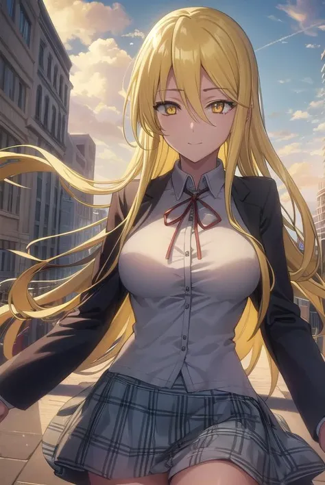 shizukamarikawa, <lora:shizuka marikawa s1-lora-nochekaiser:1>,
shizuka marikawa, long hair, blonde hair, very long hair, low-tied long hair, (yellow eyes:1.5), hair between eyes, smile,
BREAK skirt, shirt, long sleeves, ribbon, white shirt,
BREAK outdoors, city, zombies, sun, sky, clouds, cars,
BREAK looking at viewer, (cowboy shot:1.5),
BREAK <lyco:GoodHands-beta2:1>, (masterpiece:1.2), best quality, high resolution, unity 8k wallpaper, (illustration:0.8), (beautiful detailed eyes:1.6), extremely detailed face, perfect lighting, extremely detailed CG, (perfect hands, perfect anatomy),