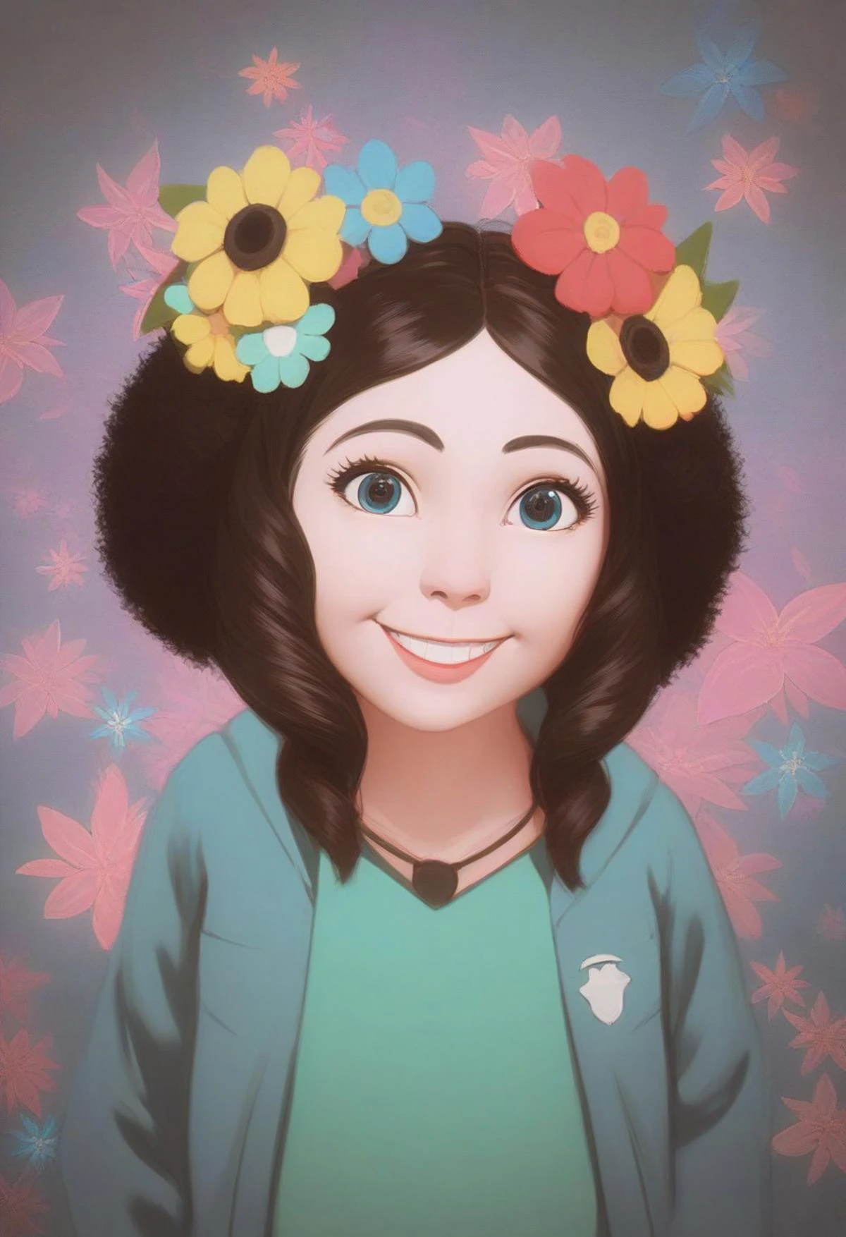 best quality,masterpiece:1.9, highres:1.9, score_9, score_8_up, score_7_up:1), 1girl,solo,newest,rating: general, looking at viewer , <lora:Anya_XL-step00001800:0.8> ,(fuzzy afro twintails, Cornflower blue (Crayola) hair, Cornflower blue (Crayola) eyes, female , anya (spy x family,hairpods),child, Cornflower blue (Crayola) sleeveless cardigan police uniform), pants, close-up:1.9, Venus, Happy tears, standing with crossed legs, {{{Telephoto:1.9}}}, ng_deepnegative_v1_75t, OverallDetail, EyeDetail, portrait, source-anime