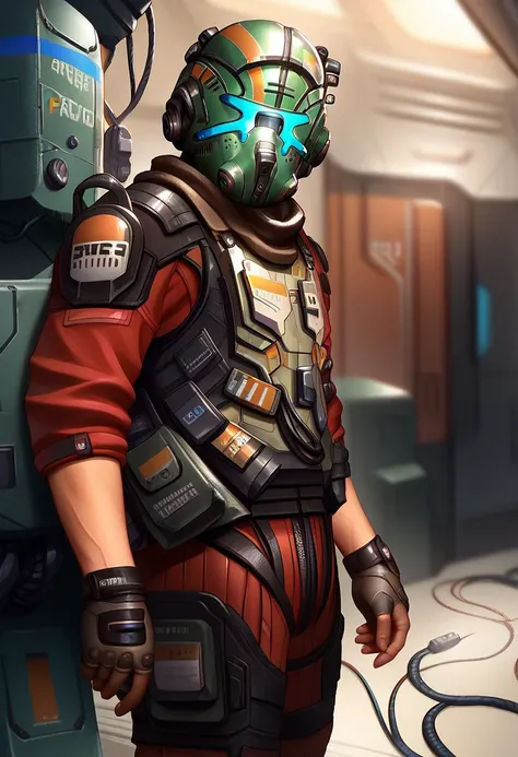 score_9, score_8_up, score_7_up, solo, male focus, 1boy, jackcooper, helmet, scarf, orange jumpsuit, bulletproof vest, tactical clothes, armor, fingerless gloves, looking at viewer, standing, indoors, science fiction, wires, cables <lora:style_tarakanovich_ponyXL:1> <lora:jackcooper-tif-richy-v1_pdxl:1>