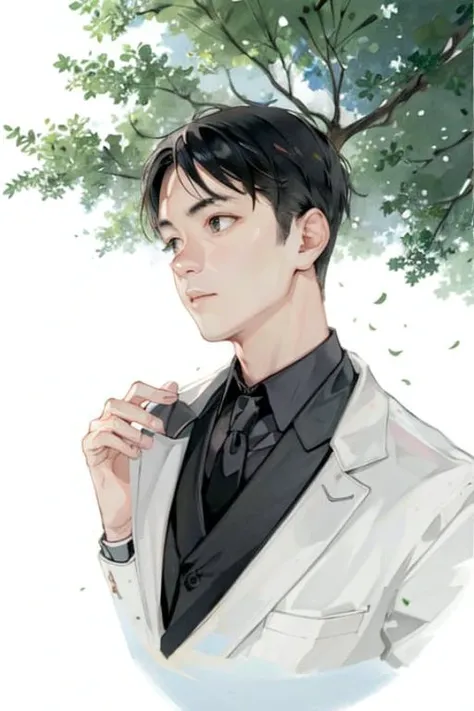 1man,hill,tree,ultra high res, detailed shadow, best quality,(front lighting), <lora:shuicai_v1:0.7>