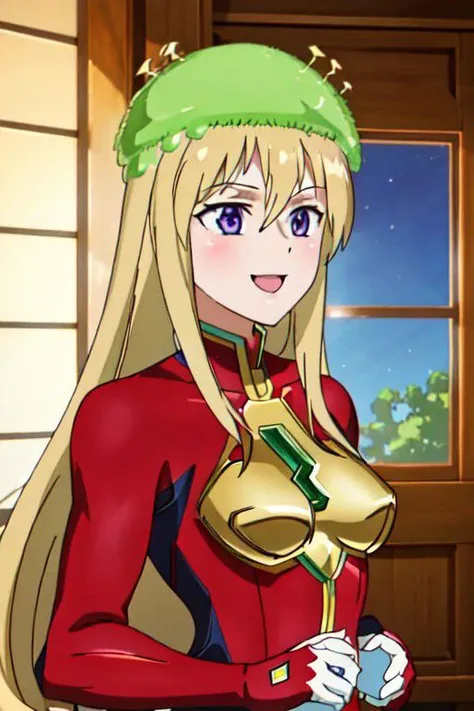 1girl, masterpiece, ultra-detailed, a girl in a flash costume standing in a room, red flash suit, original flash costume by barry allen,, disfraz de flash, blonde, moss on the head, multicolored hair, looking at viewer, serious look, smile, (masterpiece): 1.2), best quality, high resolution (art: 0.8), (beautiful detailed eyes: 1.6), perfect lighting, extremely detailed CGI (perfect hands, perfect anatomy)