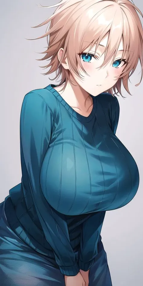 <lora:AkitsuV4:.75> akitsusekirei, huge_breasts, standing, solo, expressionless, aqua_sweater,, masterpiece, best_quality, detailed_face, detailed_eyes, highres, beautiful, detailed, absurdres,