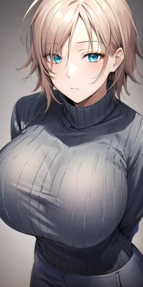 <lora:AkitsuV4:.75> akitsusekirei, huge_breasts, standing, solo, expressionless, aqua_sweater,, masterpiece, best_quality, detailed_face, detailed_eyes, highres, beautiful, detailed, absurdres,