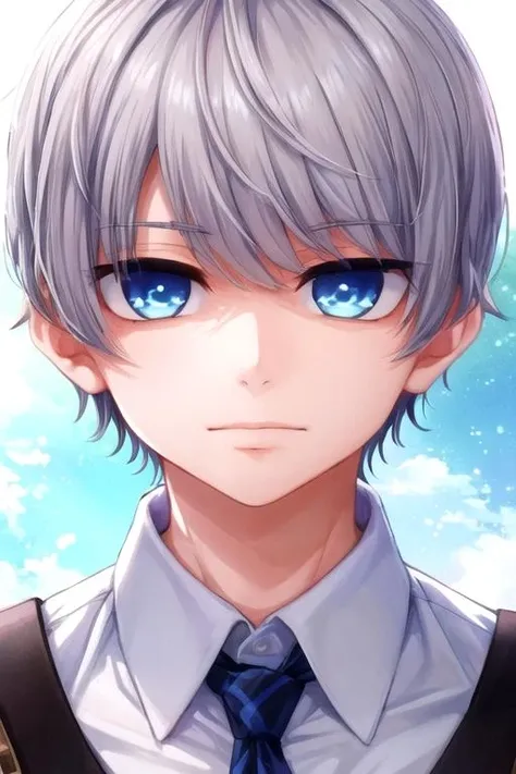 masterpiece, best quality, , 1boy, solo, male focus, looking at viewer, upper body, , <lora:ruou_mori:0.66>, ruou_mori, grey hair, blue eyes, , fantasy,