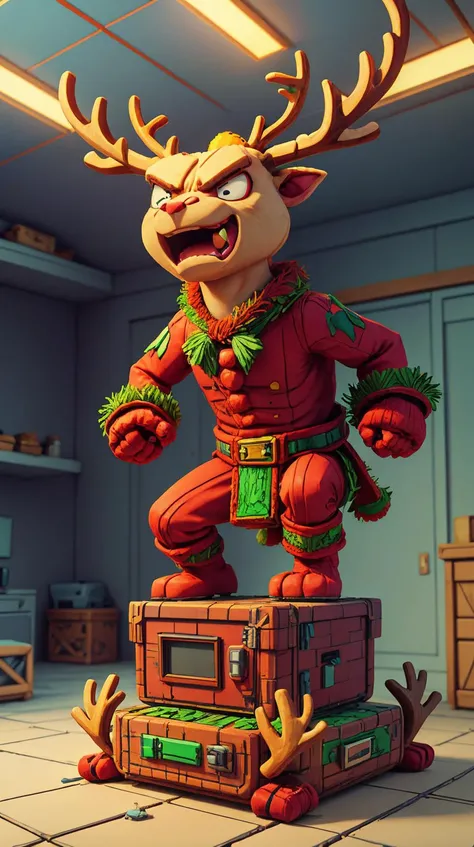 side scrolling video game <lora:NESVoxelStyle:0.75> NESVoxelStyle (angry:1.3) furious rampaging red (reindeer:1.3) <lora:add_detail:0.5> , Voxel, 3D, Pixel, plastic, shiny, (Masterpiece:1.3) (best quality:1.2) (high quality:1.1)