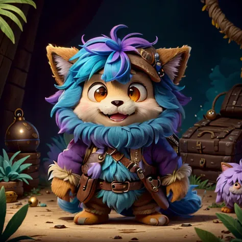 a small,colorful, fuzzy, fluffy fur,,cute,happy, fantz creature, dressed like Indiana Jones, the background is a party. <lora:Small_Mostersv2:0.8> <lora:ExpeditionStyle(1):0.8>