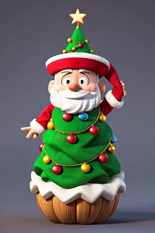 3d model of Christmas tree character in digital art style, hight quality,detailed, colorful aura, brightly, festively, sharpest possible image