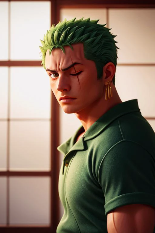 1man, roronoa zoro, muscular male, <lora:onepiece_zoro:1>, scar, one eye closed, scar across eye, japanese green clothes, 24mm, 4k textures, soft cinematic light, hdr, highly detailed, sharp focus, ((((cinematic look)))), insane details, intricate details, hyperdetailed, soft cinematic light, dim colors, exposure blend, hdr, faded