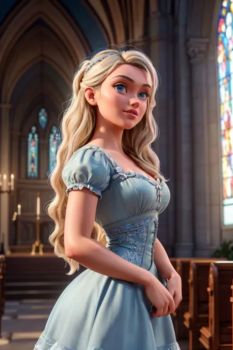 a photo of an attractive S067_BaileyStewart, in (19th-century), in a (church), wearing a (dress:1.1), (8k, RAW photo, best quality, ultra high res, depth of field:1.2), (absurdres, intricate, photorealistic, masterpiece, ultra-detailed, Unreal Engine:1.3)