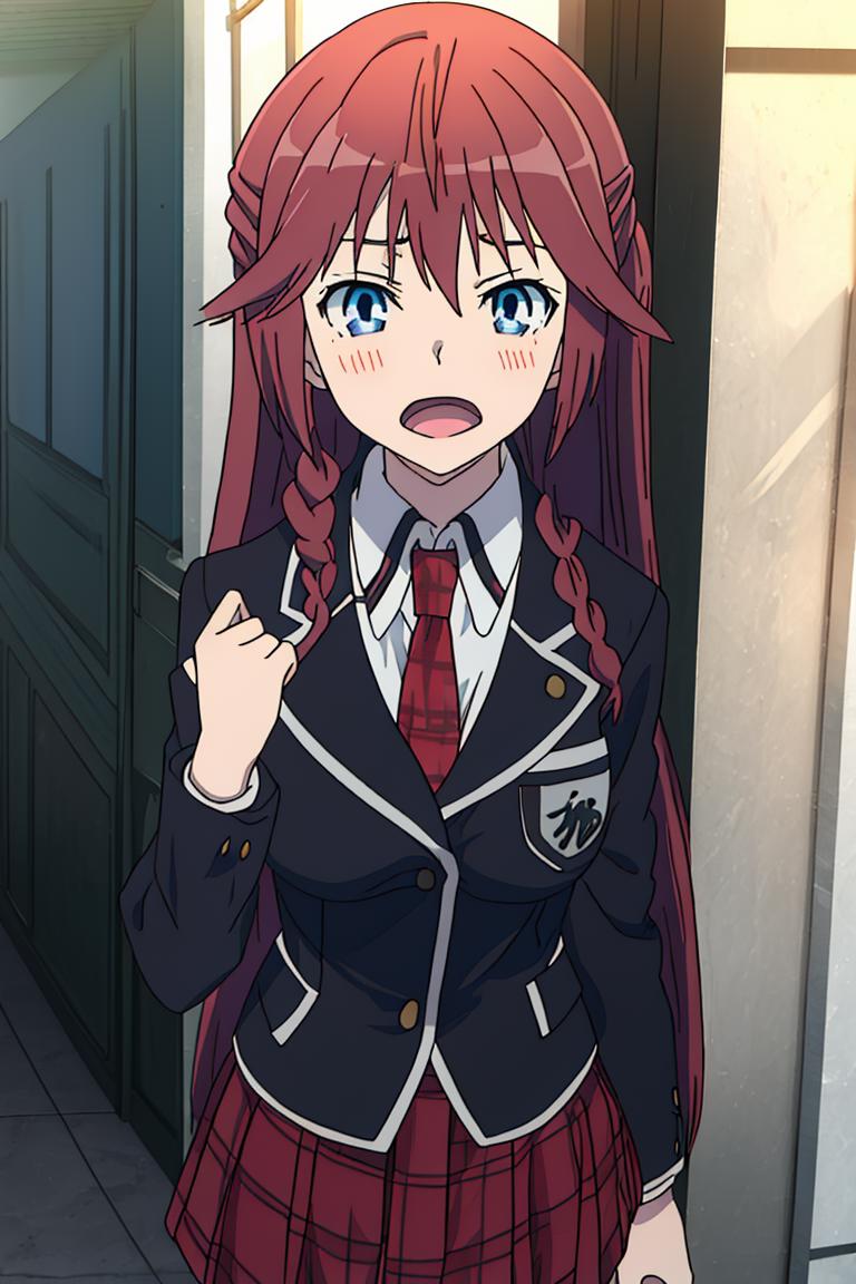 Anime girl in school uniform with red hair and a surprised expression ...