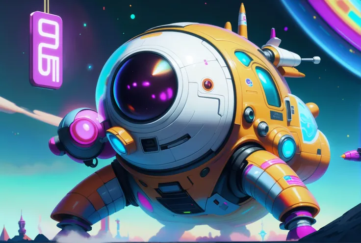 digital painting, atompunk, Space suit,Rocket ship, cheerful,great scifi metropolis at the end of reality<lora:EnvyAtompunkXL01:0.2>