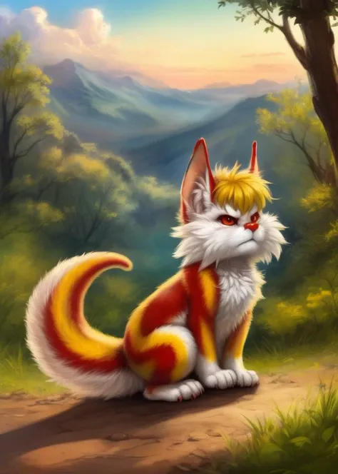 <lora:SnarfCatOsbertYIf:1> SnarfCatOsbertYIf, Snarf, big tail, red eyes, red nose,  furry, [road, earth, forest, trees, sky, clouds, mountains,]  solo, 
 looking at viewer, to his full height, (beautiful, aesthetic, perfect, delicate, intricate, masterpiece, ) chibi, (angry pose)
[by kenket|by totesfleisch8], by thebigslick:by silverfox5213:0.8], [by syuro, by paloma-paloma::0.2, (Tricksta, TotesFleisch8)