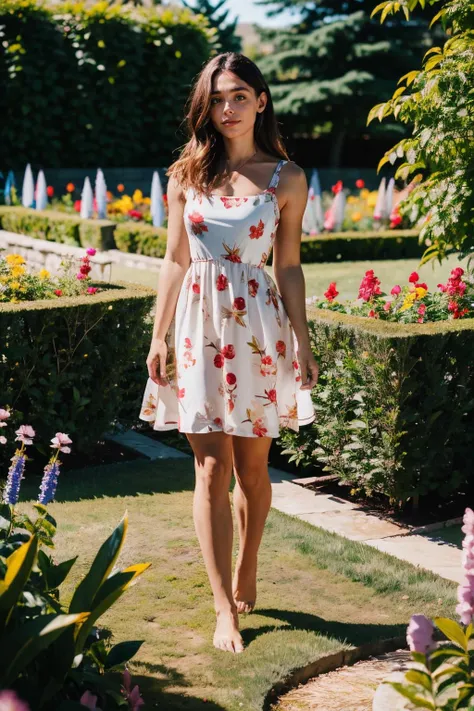 melina, a woman wearing summer dress in the garden <lora:melina:1>