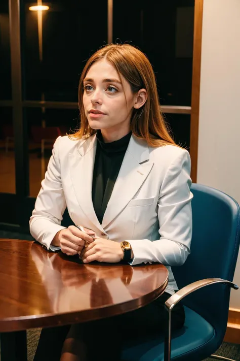melina, a woman wearing business suit in a meeting <lora:melina:1>