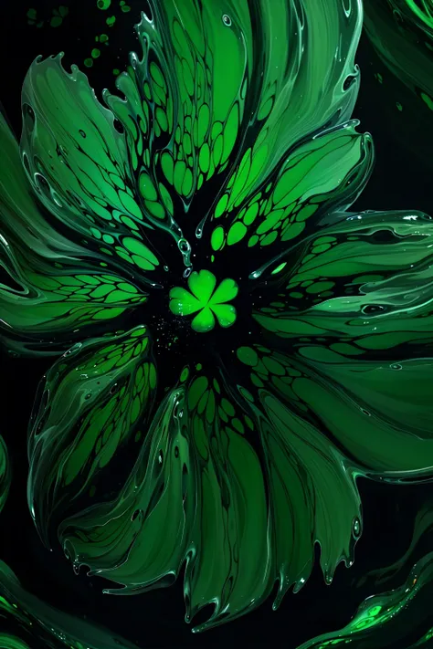 (masterpiece, top quality, best quality, official art, beautiful and aesthetic:1.2), an acrylicpourpainting of a green shamrock, black background (no humans:2), <lora:AcrylicPourPainting:1.0>