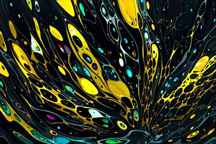 (masterpiece, top quality, best quality, official art, beautiful and aesthetic:1.2), acrylicpourpainting, black, yellow, (no humans:2), <lora:AcrylicPourPainting:1.0>