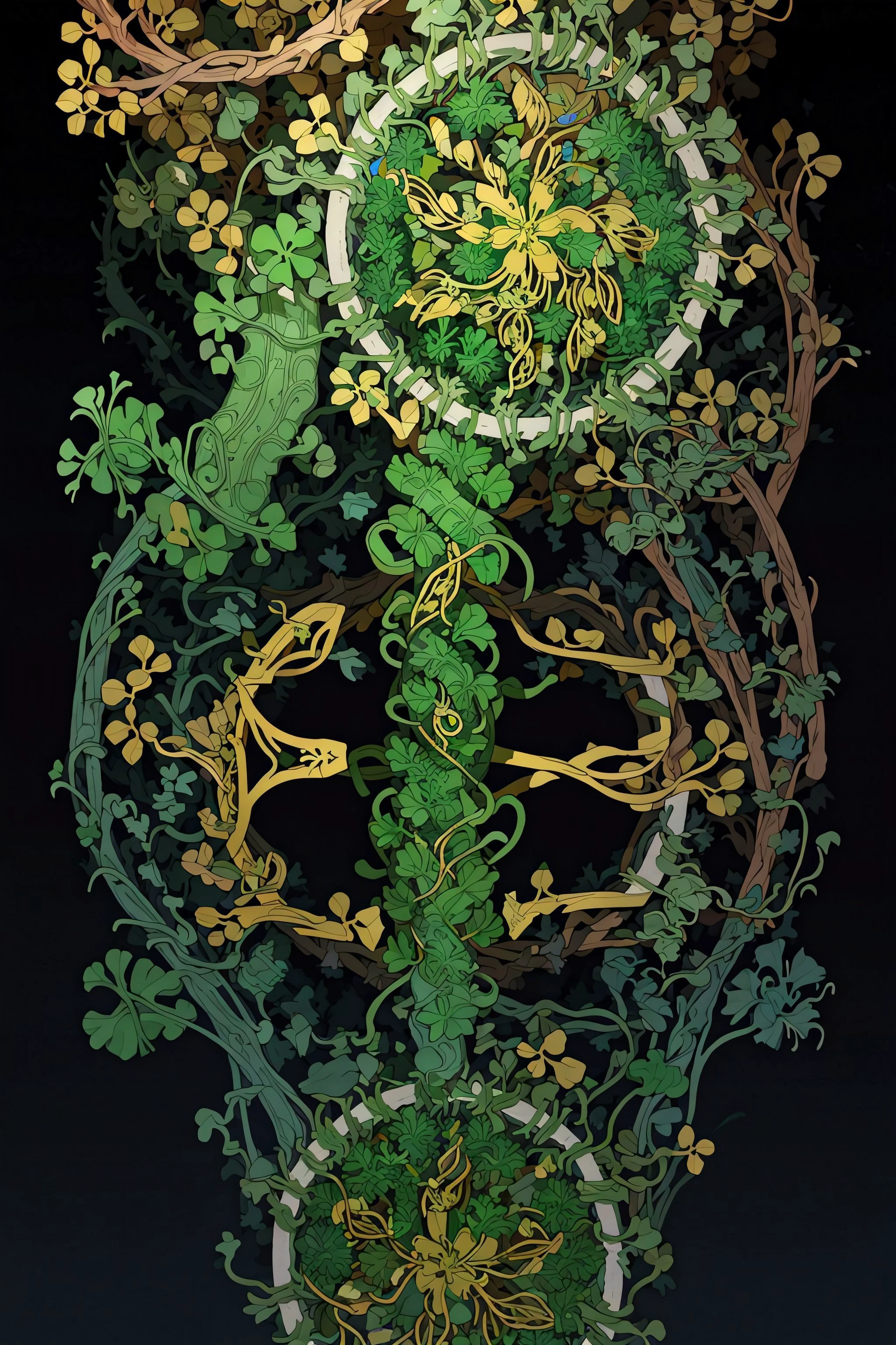 (masterpiece, top quality, best quality, official art, beautiful and aesthetic:1.2), a green shamrock, gold filigree, Celtic knot, black background (no humans:2), <lora:Goodsell_v1:1.0>