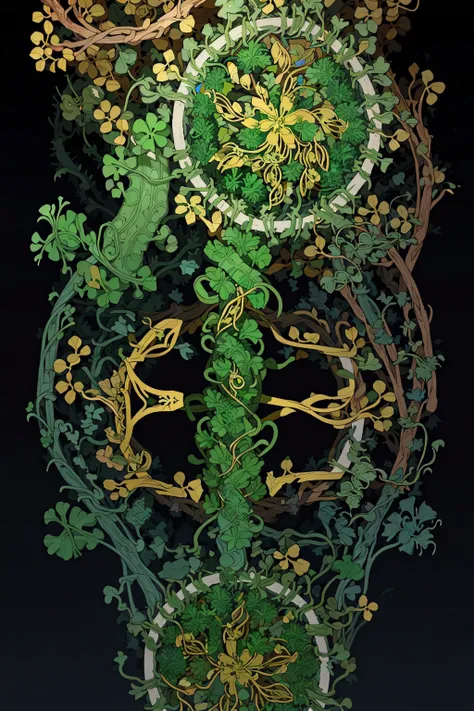 (masterpiece, top quality, best quality, official art, beautiful and aesthetic:1.2), a green shamrock, gold filigree, Celtic knot, black background (no humans:2), <lora:Goodsell_v1:1.0>