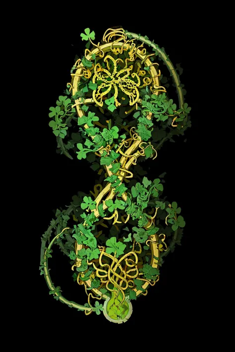 (masterpiece, top quality, best quality, official art, beautiful and aesthetic:1.2), a green four-leaf clover, gold filigree, Celtic knot, black background (no humans:2), <lora:Goodsell_v1:1.0>