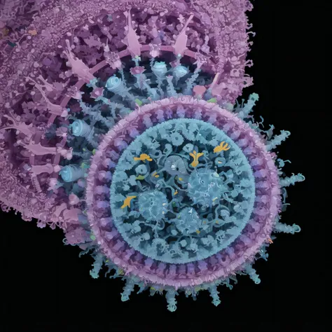 a microscopic creature, detailed, top view, hires, HD, 8K, bilateral, protozoa, colorful <lora:Goodsell_v1:0.5>