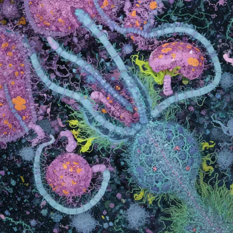 a microscopic creature, detailed, top view, hires, HD, 8K, bilateral, protozoa, colorful <lora:Goodsell_v1:0.5>