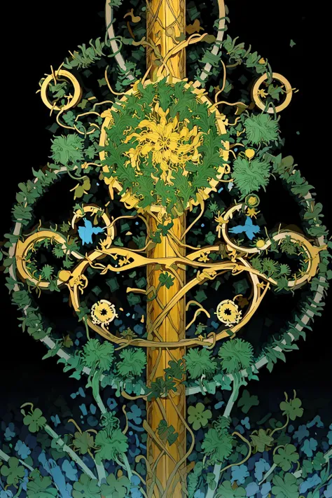 (masterpiece, top quality, best quality, official art, beautiful and aesthetic:1.2), a green four-leaf clover, gold filigree, black background (no humans:2), <lora:Goodsell_v1:1.0>