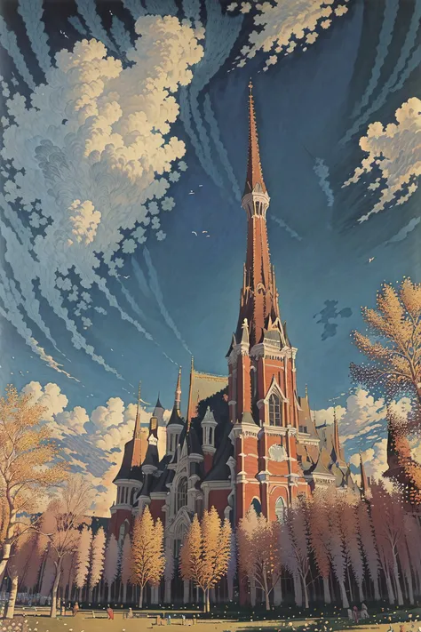 a majestic park, tall aspen trees, wispy clouds, best quality, masterpiece, highly detailed, ultra-detailed, absurdres <lora:Seurat_style:0.5> Seurat Stlye <lora:Goodsell_v1:0.5>