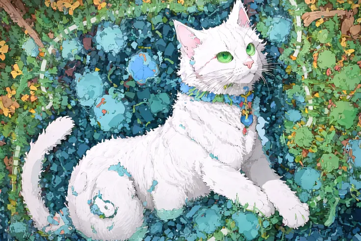 masterpiece, best quality, highres, fluffy white cat, green eyes, ugly, outdoors <lora:Dishwasher-Test2-Vae-dampened:1.0> <lora:Goodsell_v1:1.0>